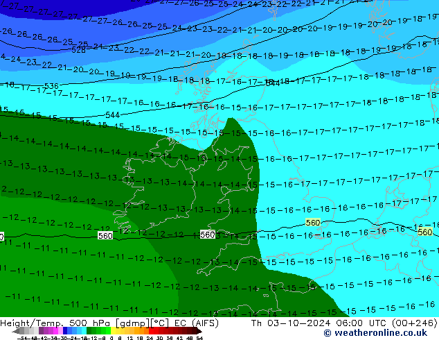 Height/Temp. 500 hPa EC (AIFS) Qui 03.10.2024 06 UTC