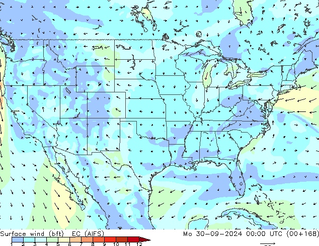 Surface wind (bft) EC (AIFS) Mo 30.09.2024 00 UTC