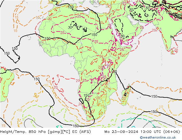 Height/Temp. 850 hPa EC (AIFS) pon. 23.09.2024 12 UTC