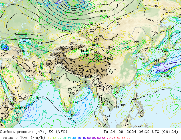 Isotaca (kph) EC (AIFS) mar 24.09.2024 06 UTC