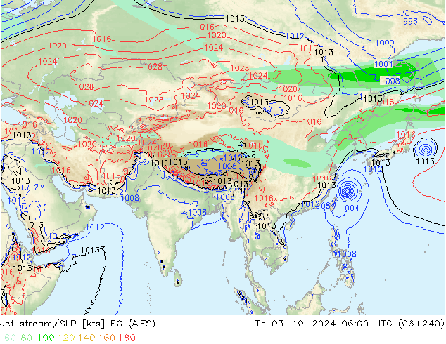 Jet stream EC (AIFS) Qui 03.10.2024 06 UTC