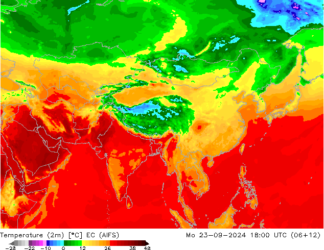 Temperature (2m) EC (AIFS) Mo 23.09.2024 18 UTC