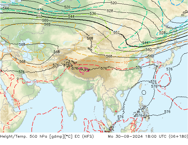 Height/Temp. 500 hPa EC (AIFS) Po 30.09.2024 18 UTC