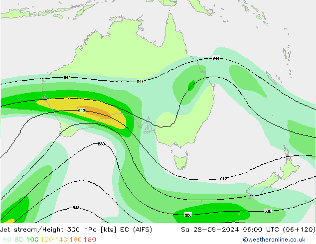 Jet stream/Height 300 hPa EC (AIFS) So 28.09.2024 06 UTC