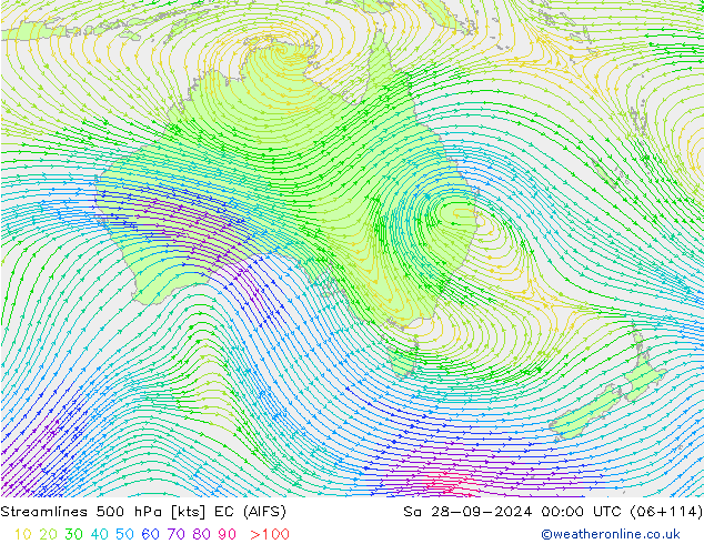 Streamlines 500 hPa EC (AIFS) Sa 28.09.2024 00 UTC