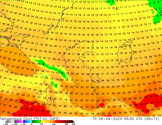 Temperatura (2m) EC (AIFS) gio 26.09.2024 06 UTC