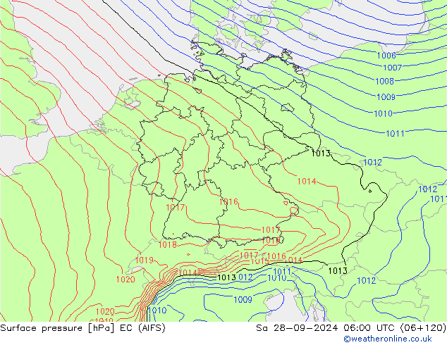 Atmosférický tlak EC (AIFS) So 28.09.2024 06 UTC