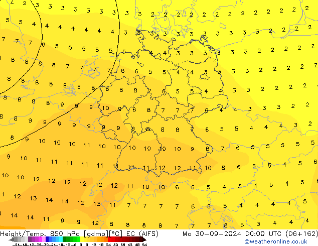 Géop./Temp. 850 hPa EC (AIFS) lun 30.09.2024 00 UTC