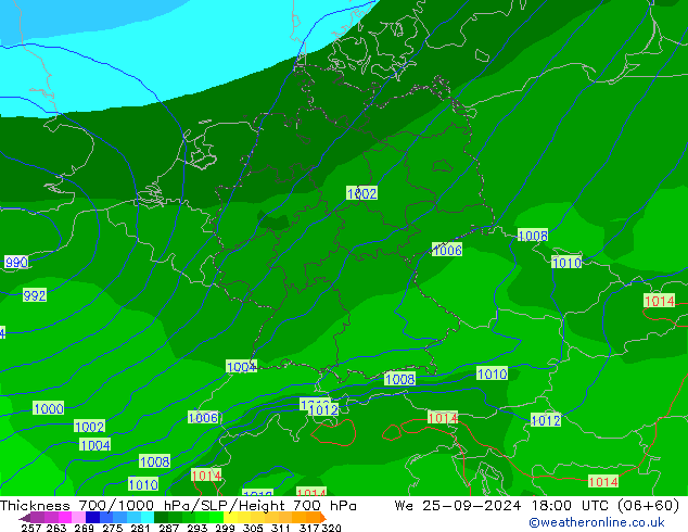 Thck 700-1000 гПа EC (AIFS) ср 25.09.2024 18 UTC