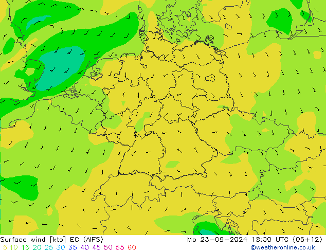 Bodenwind EC (AIFS) Mo 23.09.2024 18 UTC