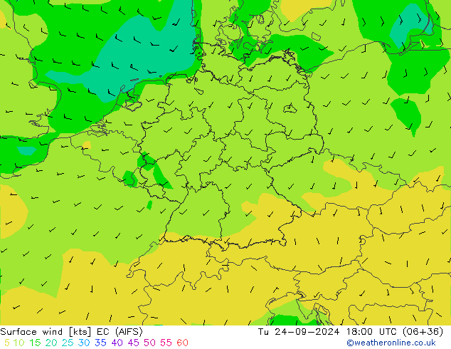 Vent 10 m EC (AIFS) mar 24.09.2024 18 UTC