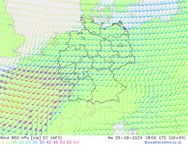 Wind 850 hPa EC (AIFS) We 25.09.2024 18 UTC