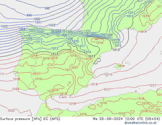 Surface pressure EC (AIFS) We 25.09.2024 12 UTC