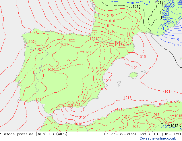 Presión superficial EC (AIFS) vie 27.09.2024 18 UTC