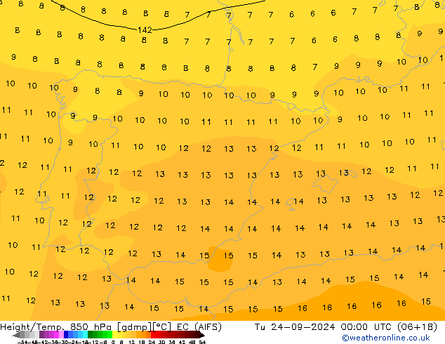 Géop./Temp. 850 hPa EC (AIFS) mar 24.09.2024 00 UTC