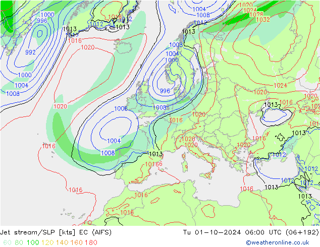 Jet stream/SLP EC (AIFS) Tu 01.10.2024 06 UTC