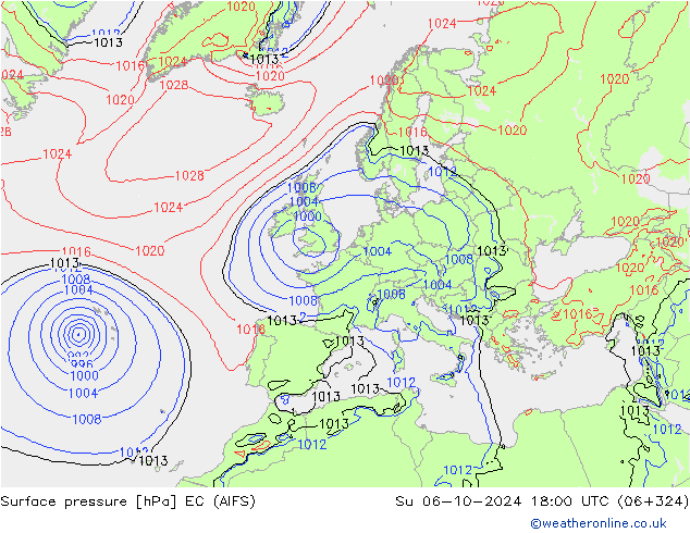 Presión superficial EC (AIFS) dom 06.10.2024 18 UTC