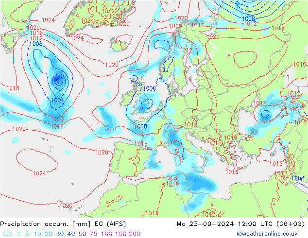 Precipitation accum. EC (AIFS)  23.09.2024 12 UTC