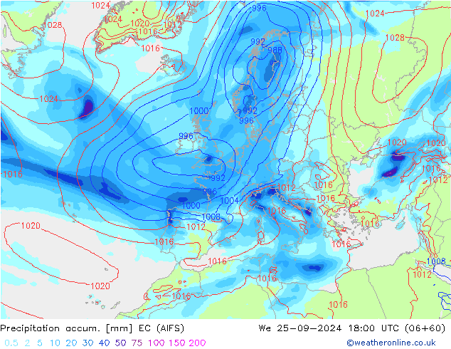 Précipitation accum. EC (AIFS) mer 25.09.2024 18 UTC