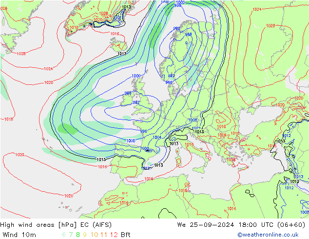 High wind areas EC (AIFS) mié 25.09.2024 18 UTC