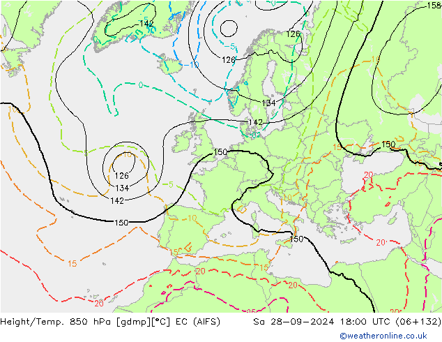 Géop./Temp. 850 hPa EC (AIFS) sam 28.09.2024 18 UTC