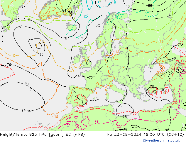 Height/Temp. 925 hPa EC (AIFS) Mo 23.09.2024 18 UTC