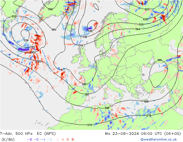 T-Adv. 500 hPa EC (AIFS) Mo 23.09.2024 06 UTC