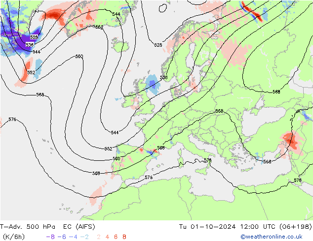 T-Adv. 500 гПа EC (AIFS) вт 01.10.2024 12 UTC