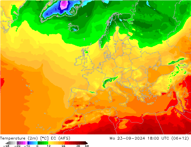 Temperatura (2m) EC (AIFS) lun 23.09.2024 18 UTC