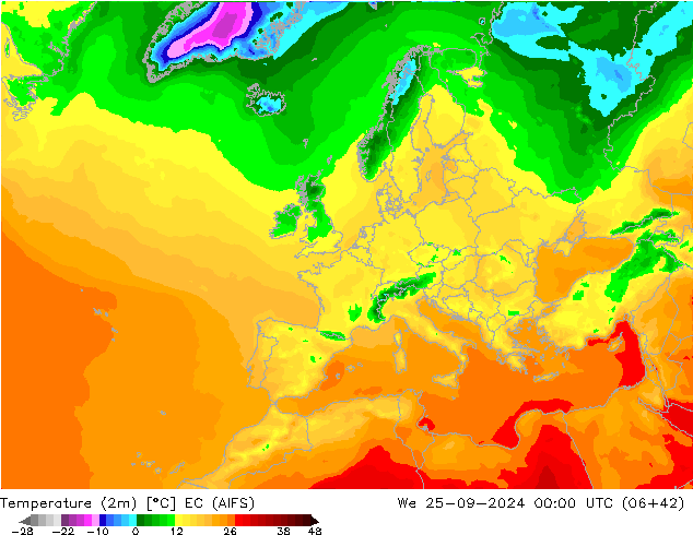 Temperatura (2m) EC (AIFS) mer 25.09.2024 00 UTC