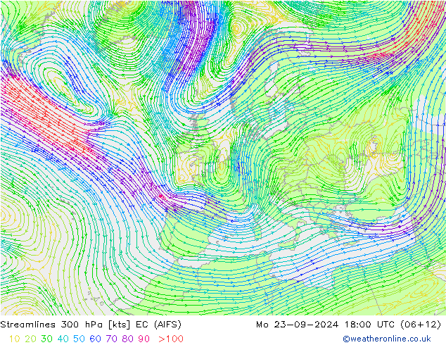 Streamlines 300 hPa EC (AIFS) Mo 23.09.2024 18 UTC