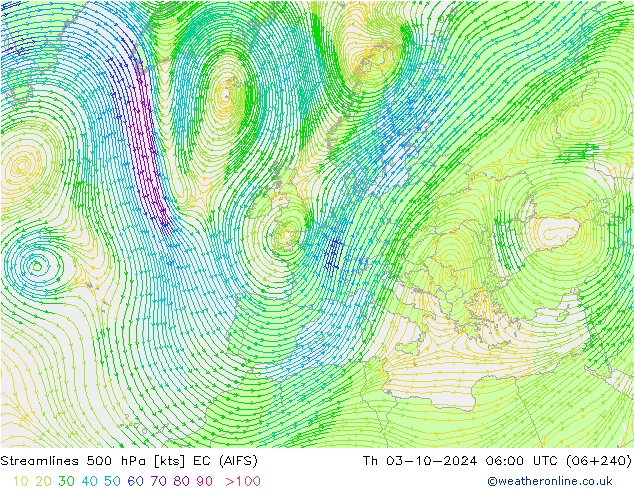 Stromlinien 500 hPa EC (AIFS) Do 03.10.2024 06 UTC