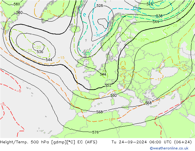 Hoogte/Temp. 500 hPa EC (AIFS) di 24.09.2024 06 UTC