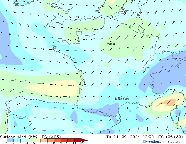 ве�Bе�@ 10 m (bft) EC (AIFS) вт 24.09.2024 12 UTC