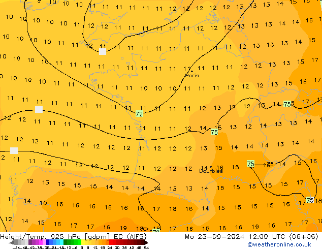 Height/Temp. 925 hPa EC (AIFS) Mo 23.09.2024 12 UTC