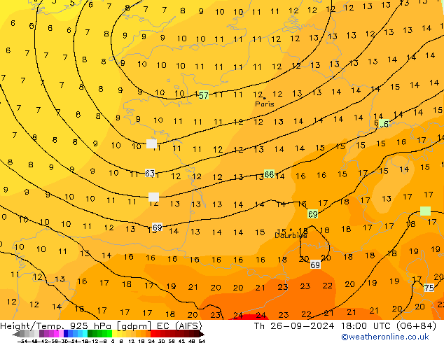 Géop./Temp. 925 hPa EC (AIFS) jeu 26.09.2024 18 UTC