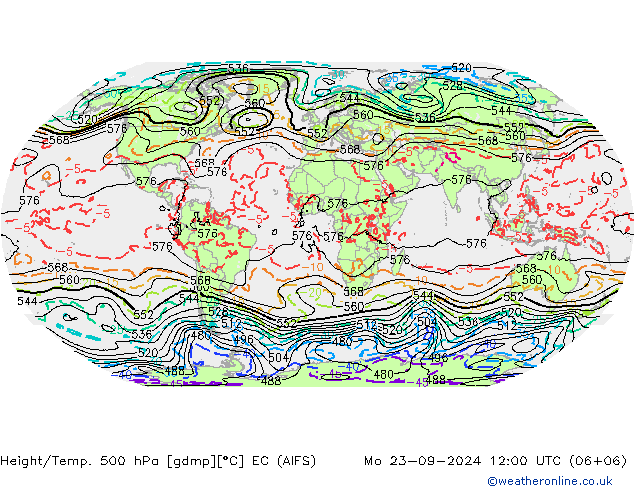 Height/Temp. 500 hPa EC (AIFS) Mo 23.09.2024 12 UTC