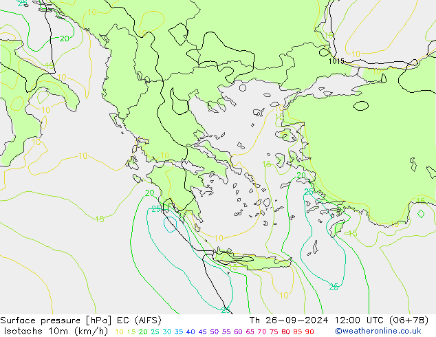 Isotaca (kph) EC (AIFS) jue 26.09.2024 12 UTC