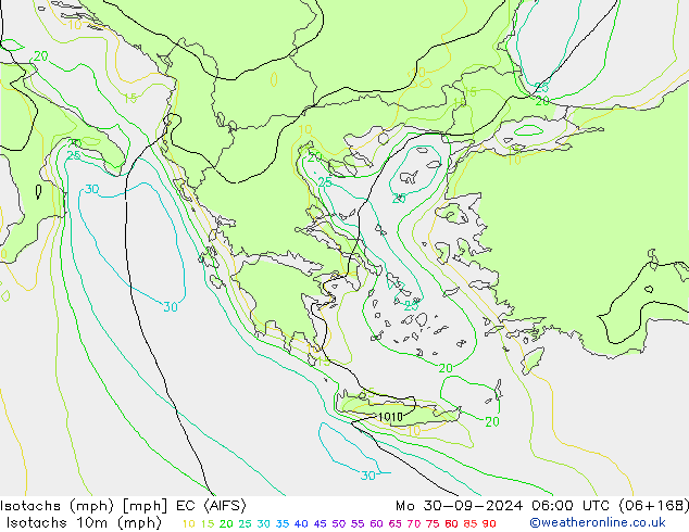 Isotachs (mph) EC (AIFS)  30.09.2024 06 UTC