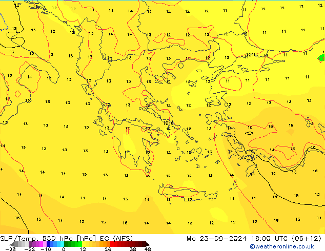 SLP/Temp. 850 hPa EC (AIFS) Mo 23.09.2024 18 UTC