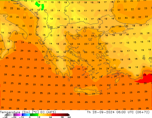 Temperatura (2m) EC (AIFS) Qui 26.09.2024 06 UTC