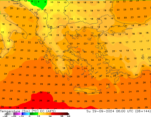 Temperature (2m) EC (AIFS) Su 29.09.2024 06 UTC