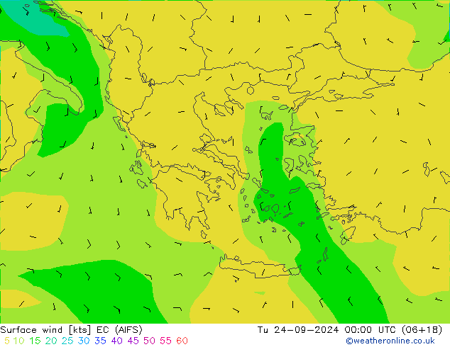 Surface wind EC (AIFS) Út 24.09.2024 00 UTC