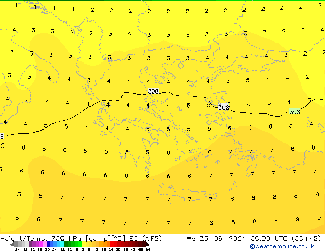 Height/Temp. 700 hPa EC (AIFS) We 25.09.2024 06 UTC