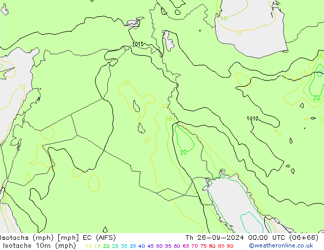 Isotachs (mph) EC (AIFS) Čt 26.09.2024 00 UTC