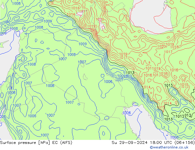 Atmosférický tlak EC (AIFS) Ne 29.09.2024 18 UTC