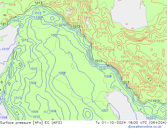 Surface pressure EC (AIFS) Tu 01.10.2024 18 UTC