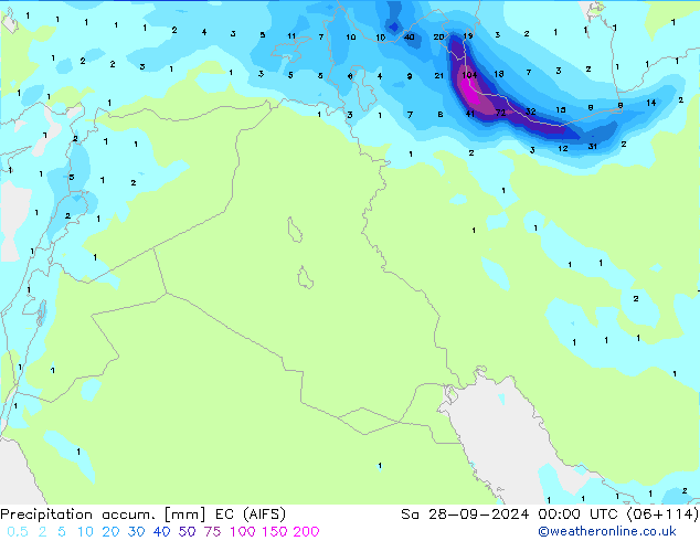 Precipitation accum. EC (AIFS) Sa 28.09.2024 00 UTC