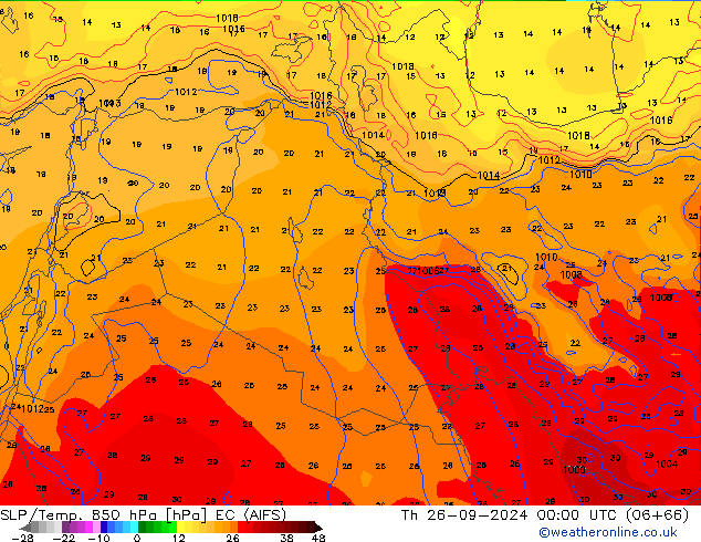 SLP/Temp. 850 hPa EC (AIFS) czw. 26.09.2024 00 UTC