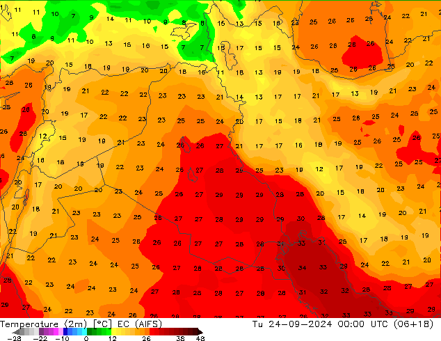 Temperatura (2m) EC (AIFS) mar 24.09.2024 00 UTC